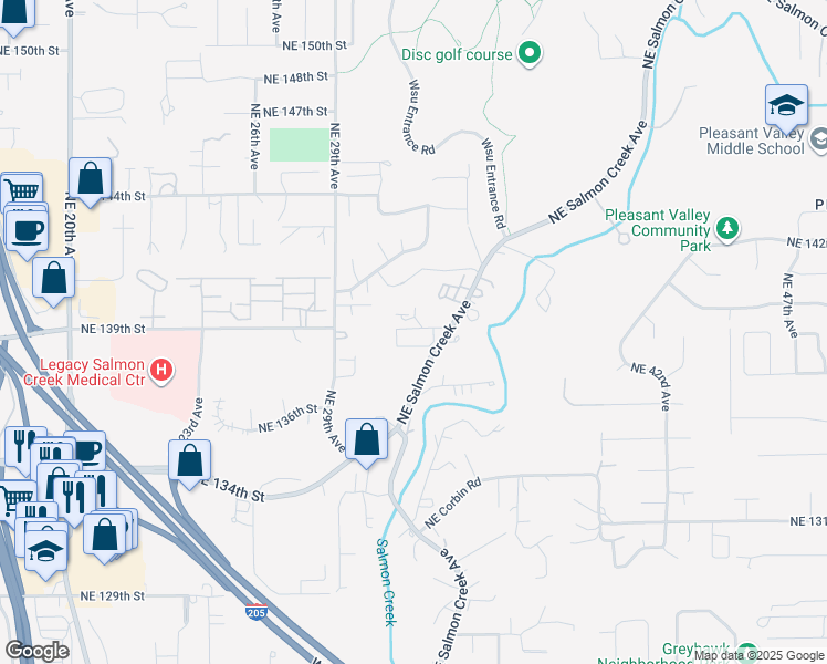 map of restaurants, bars, coffee shops, grocery stores, and more near 13816 Northeast Salmon Creek Avenue in Vancouver
