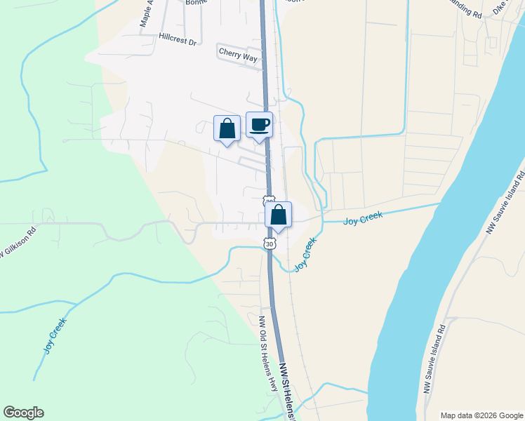 map of restaurants, bars, coffee shops, grocery stores, and more near 50035 Columbia River Highway in Scappoose