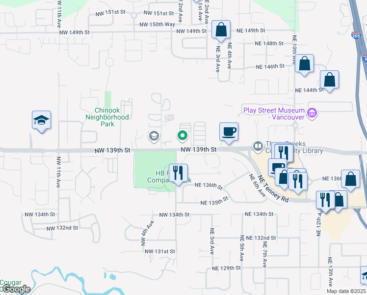 map of restaurants, bars, coffee shops, grocery stores, and more near 199 Northeast 139th Street in Vancouver
