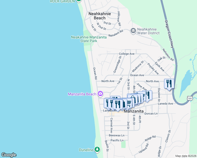 map of restaurants, bars, coffee shops, grocery stores, and more near 25 Washington Avenue in Rockaway Beach