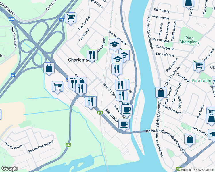 map of restaurants, bars, coffee shops, grocery stores, and more near 105 Rue du Sacré Coeur in Charlemagne