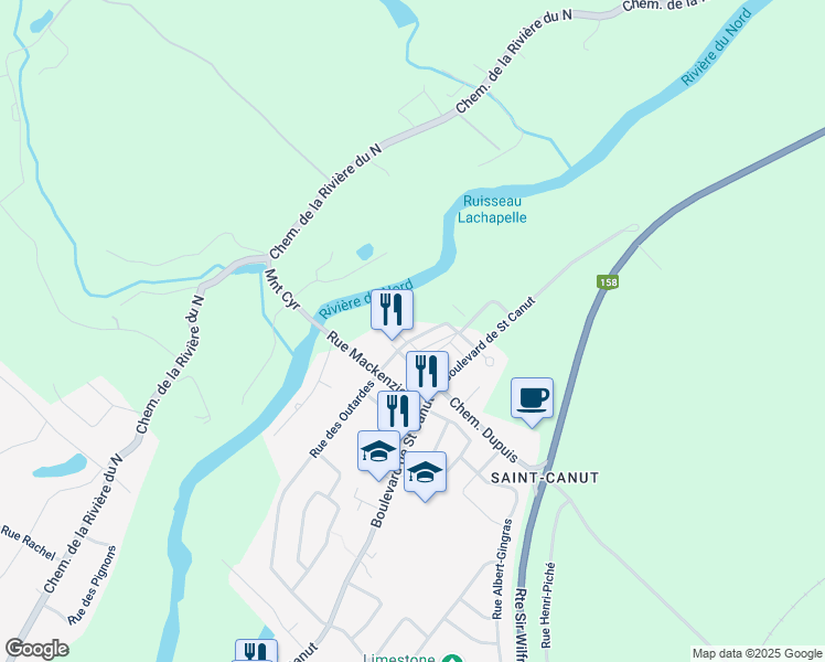 map of restaurants, bars, coffee shops, grocery stores, and more near 10065 Rue de l'Épervier in Mirabel