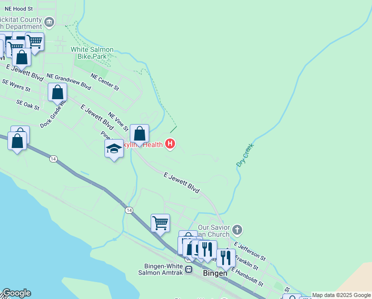map of restaurants, bars, coffee shops, grocery stores, and more near 200 Northeast Rhine Village Drive in White Salmon