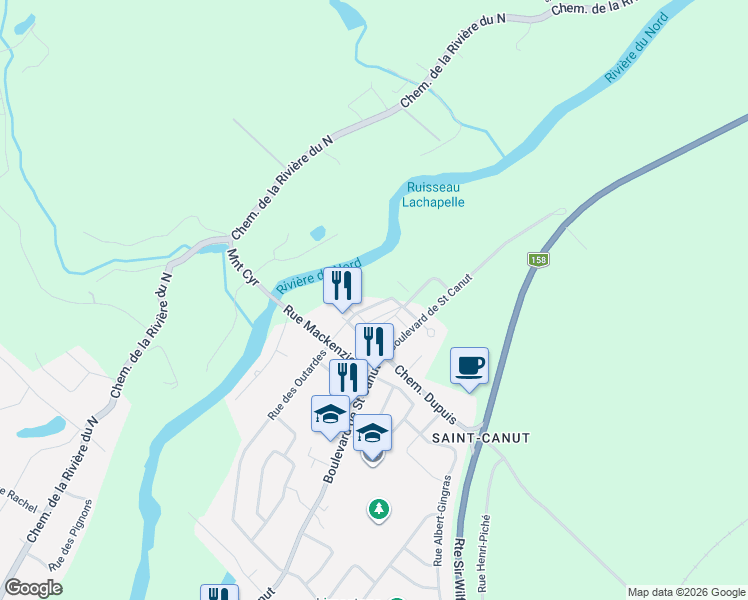 map of restaurants, bars, coffee shops, grocery stores, and more near 10085 Rue de l'Épervier in Mirabel