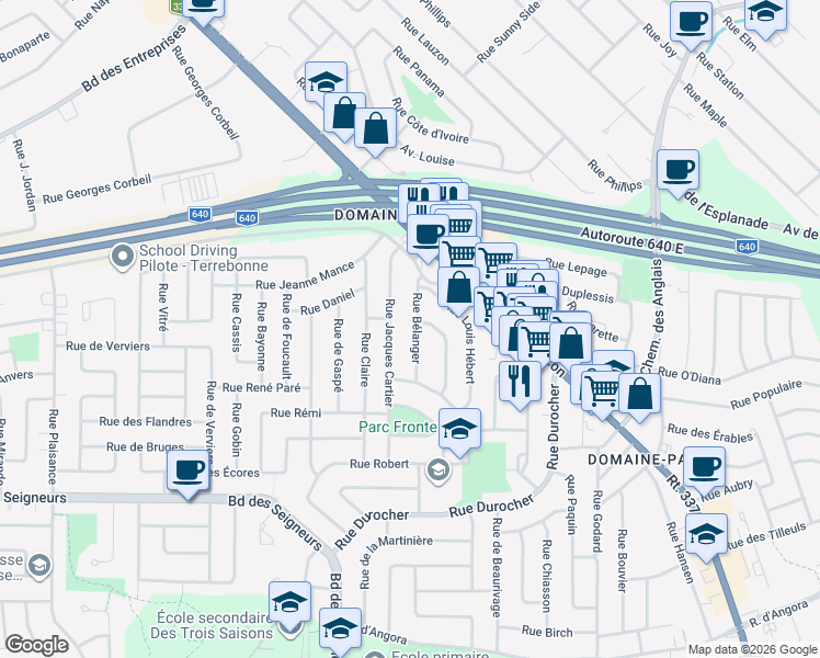 map of restaurants, bars, coffee shops, grocery stores, and more near 1982 Rue Bélanger in Terrebonne