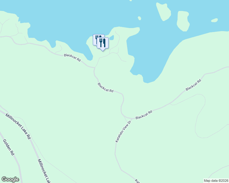 map of restaurants, bars, coffee shops, grocery stores, and more near Blackcat Road in Millinocket
