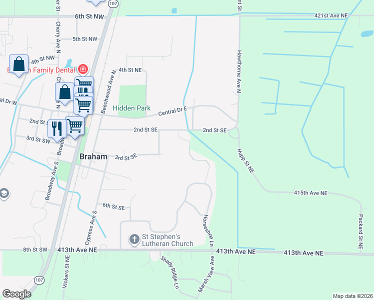 map of restaurants, bars, coffee shops, grocery stores, and more near 206 Appaloosa Court in Braham