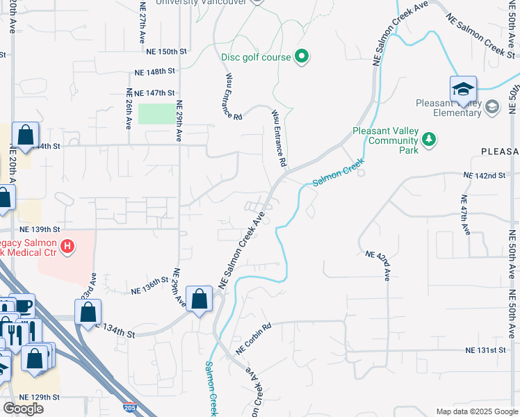 map of restaurants, bars, coffee shops, grocery stores, and more near 13914 Northeast Salmon Creek Avenue in Vancouver