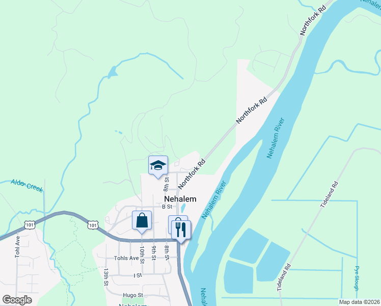 map of restaurants, bars, coffee shops, grocery stores, and more near 13150 D Street in Nehalem