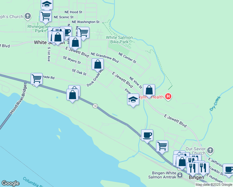 map of restaurants, bars, coffee shops, grocery stores, and more near 804 Southeast Oak Street in White Salmon