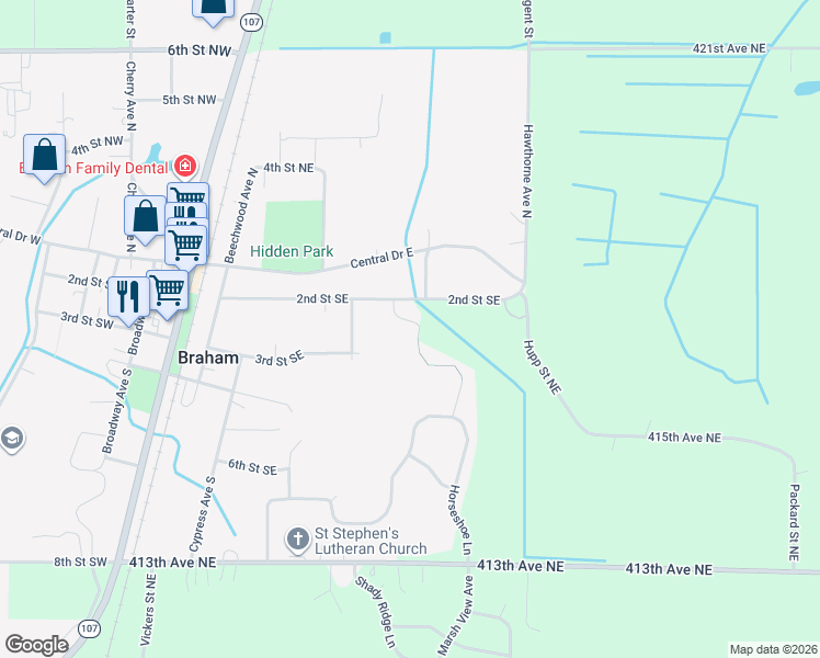 map of restaurants, bars, coffee shops, grocery stores, and more near 206 Appaloosa Court in Braham