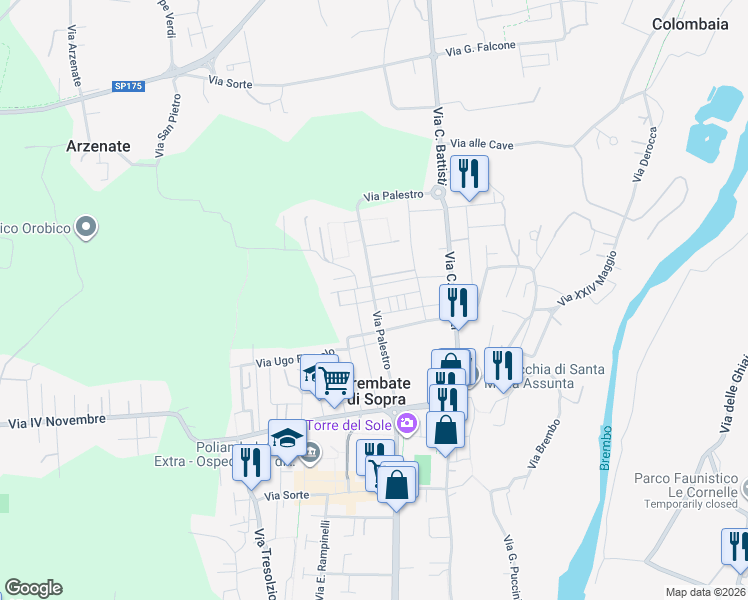map of restaurants, bars, coffee shops, grocery stores, and more near 1 Via delle Primule in Brembate di Sopra