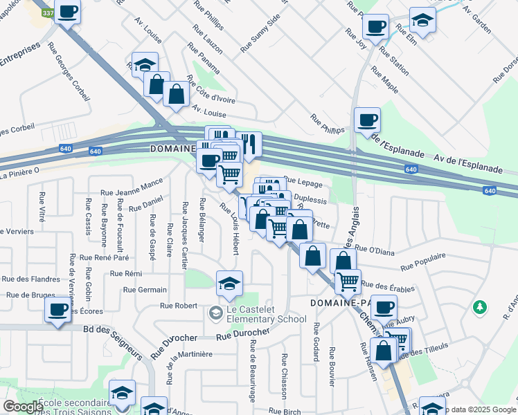 map of restaurants, bars, coffee shops, grocery stores, and more near 2183 Chemin Gascon in Terrebonne