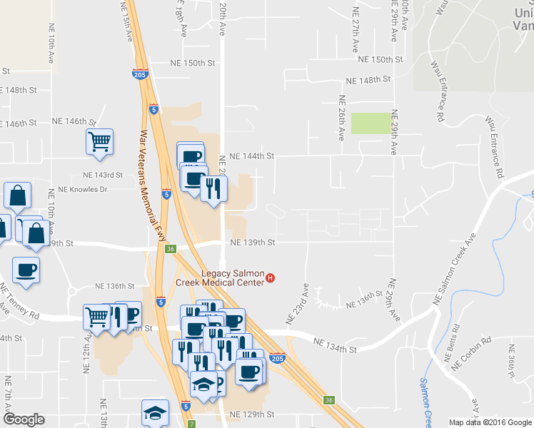 map of restaurants, bars, coffee shops, grocery stores, and more near 2201 Northeast 140th Street in Vancouver