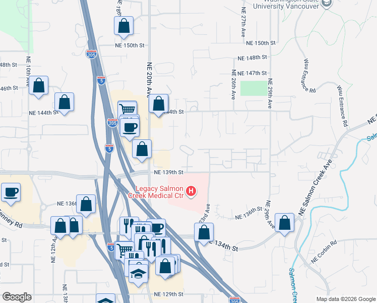 map of restaurants, bars, coffee shops, grocery stores, and more near 2212 Northeast 140th Street in Vancouver