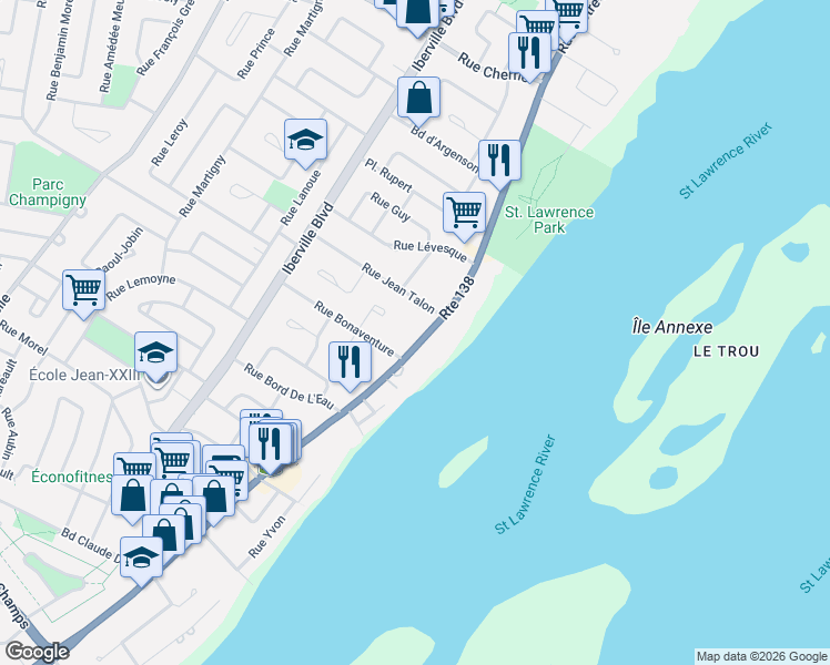map of restaurants, bars, coffee shops, grocery stores, and more near 235 Rue Notre-Dame in Repentigny