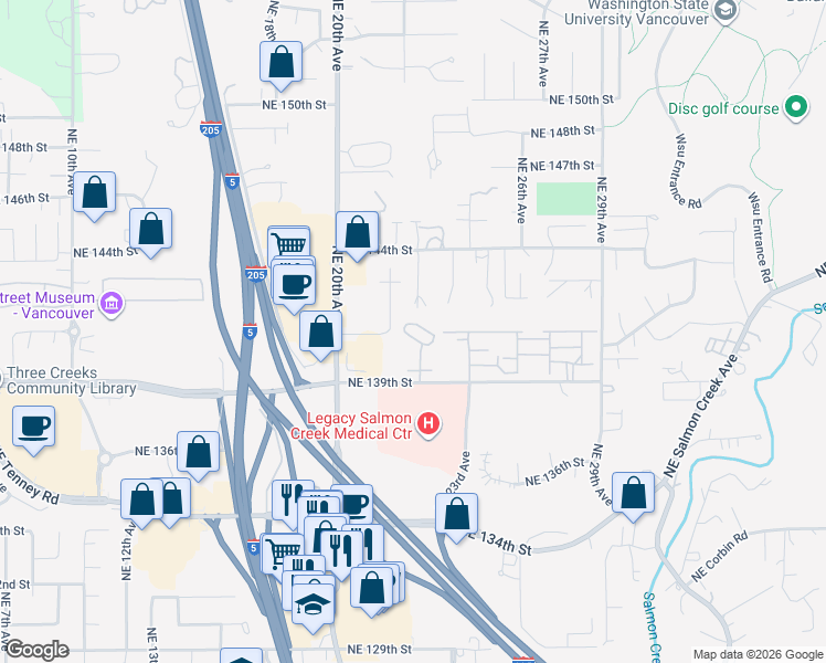 map of restaurants, bars, coffee shops, grocery stores, and more near 2201 Northeast 140th Street in Vancouver