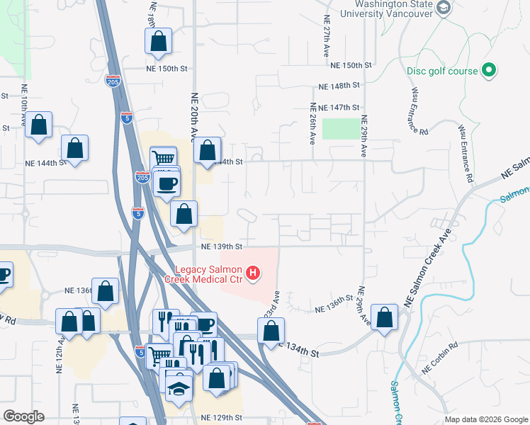 map of restaurants, bars, coffee shops, grocery stores, and more near 2406 Northeast 139th Street in Vancouver