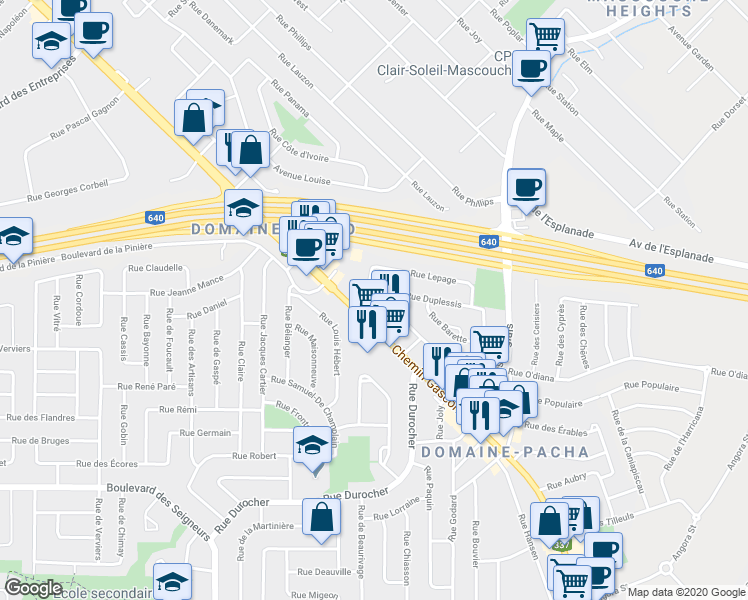 map of restaurants, bars, coffee shops, grocery stores, and more near 1161 Rue O'diana in Terrebonne
