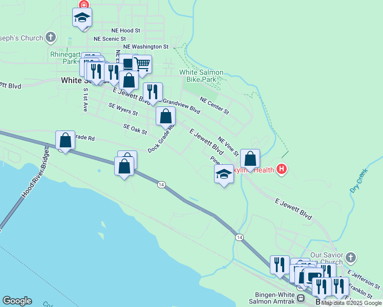 map of restaurants, bars, coffee shops, grocery stores, and more near 804 Southeast Oak Street in White Salmon