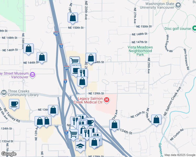 map of restaurants, bars, coffee shops, grocery stores, and more near 2201 Northeast 140th Street in Vancouver