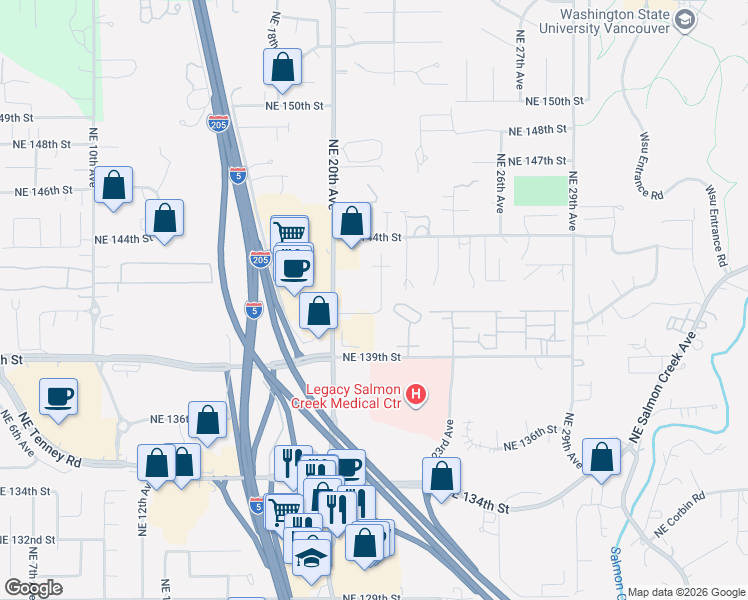 map of restaurants, bars, coffee shops, grocery stores, and more near 2201 Northeast 140th Street in Vancouver