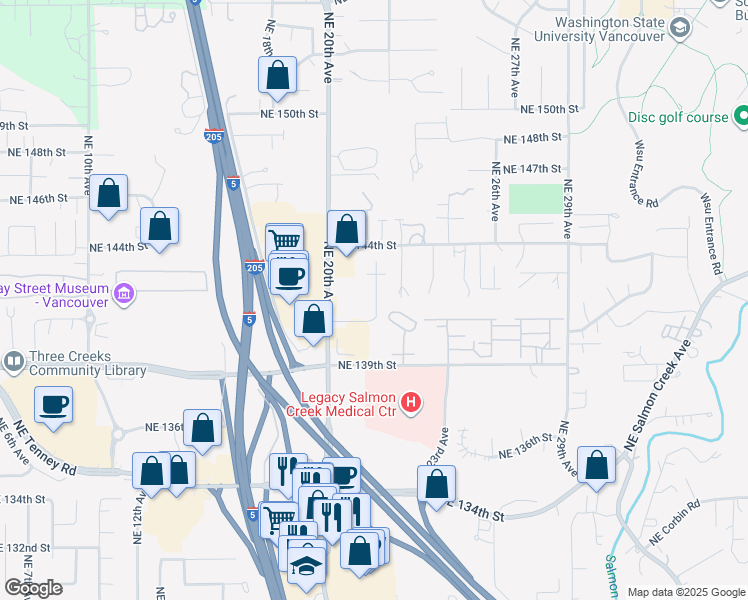 map of restaurants, bars, coffee shops, grocery stores, and more near 14208 Northeast 23rd Avenue in Vancouver
