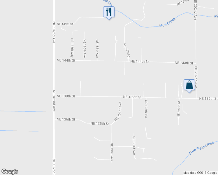 map of restaurants, bars, coffee shops, grocery stores, and more near 19000 Northeast 139th Street in Brush Prairie