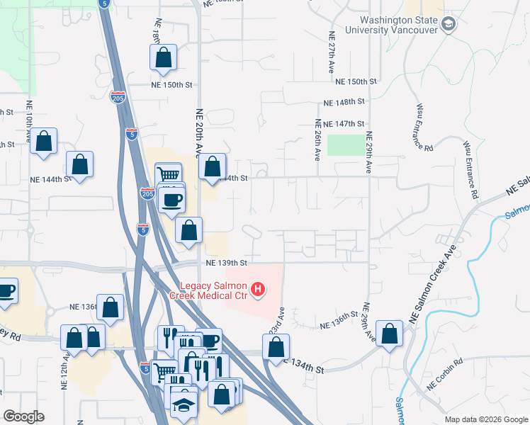 map of restaurants, bars, coffee shops, grocery stores, and more near 14206 Northeast 23rd Court in Vancouver