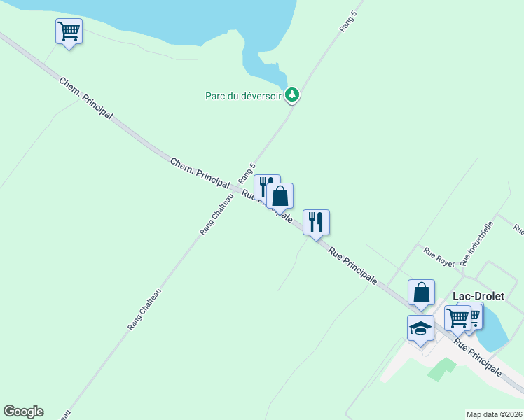 map of restaurants, bars, coffee shops, grocery stores, and more near 797 Rue Principale in Lac-Drolet