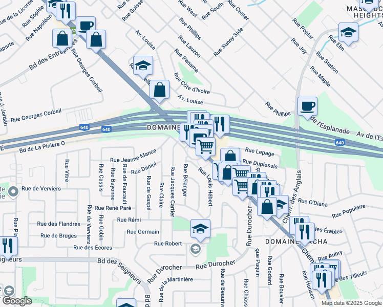 map of restaurants, bars, coffee shops, grocery stores, and more near 2350 Chemin Gascon in Terrebonne