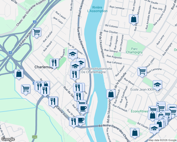 map of restaurants, bars, coffee shops, grocery stores, and more near 271 Rue Notre Dame in Charlemagne