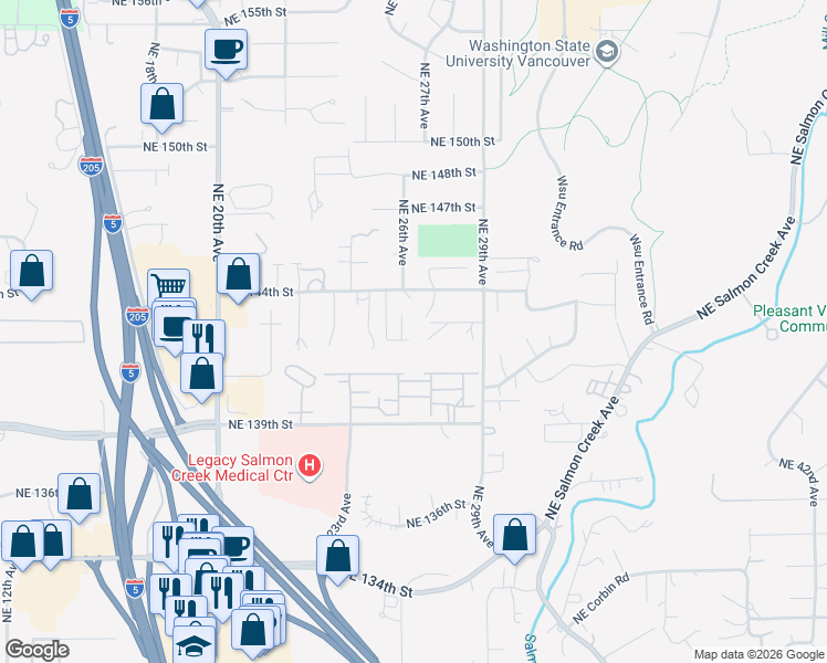 map of restaurants, bars, coffee shops, grocery stores, and more near 2604 Northeast 142nd Street in Vancouver