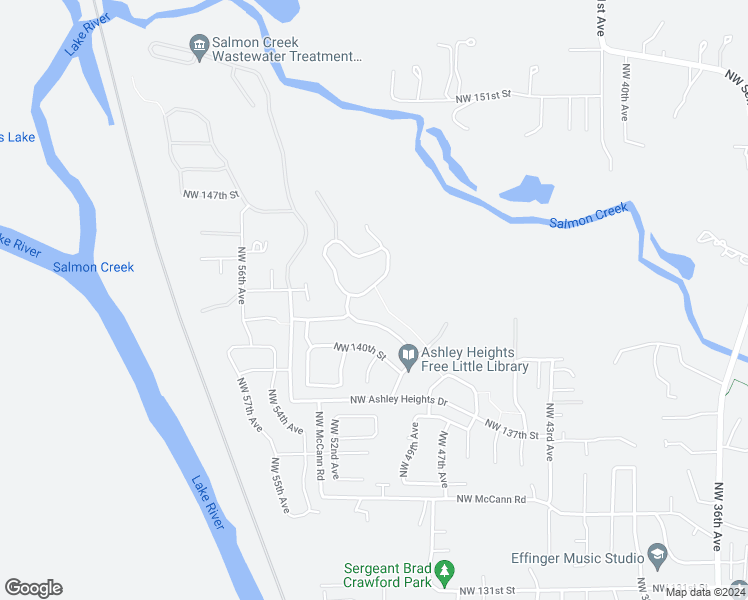 map of restaurants, bars, coffee shops, grocery stores, and more near 5109 Northwest 143rd Street in Vancouver