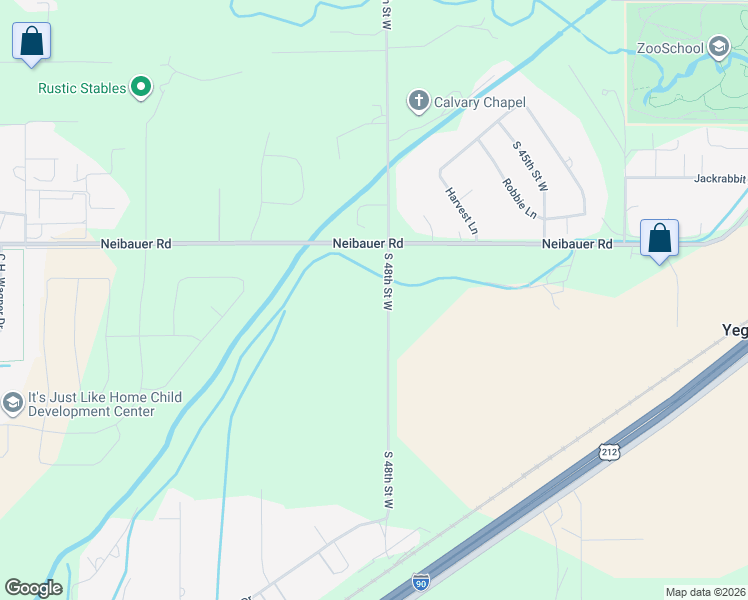 map of restaurants, bars, coffee shops, grocery stores, and more near 2438 South 48th Street West in Billings