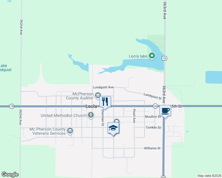 map of restaurants, bars, coffee shops, grocery stores, and more near 704 Leola Avenue in Leola