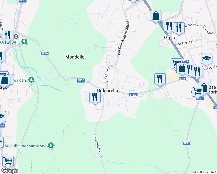 map of restaurants, bars, coffee shops, grocery stores, and more near in Bulgorello