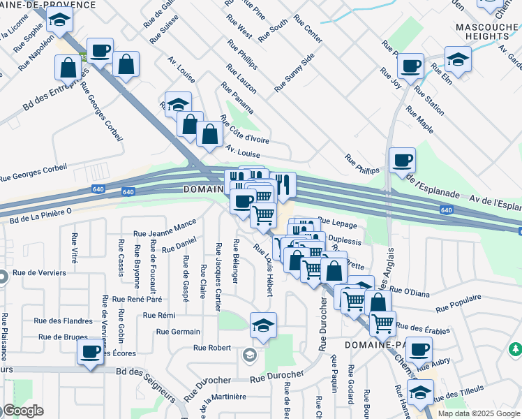 map of restaurants, bars, coffee shops, grocery stores, and more near 2350 Chemin Gascon in Terrebonne