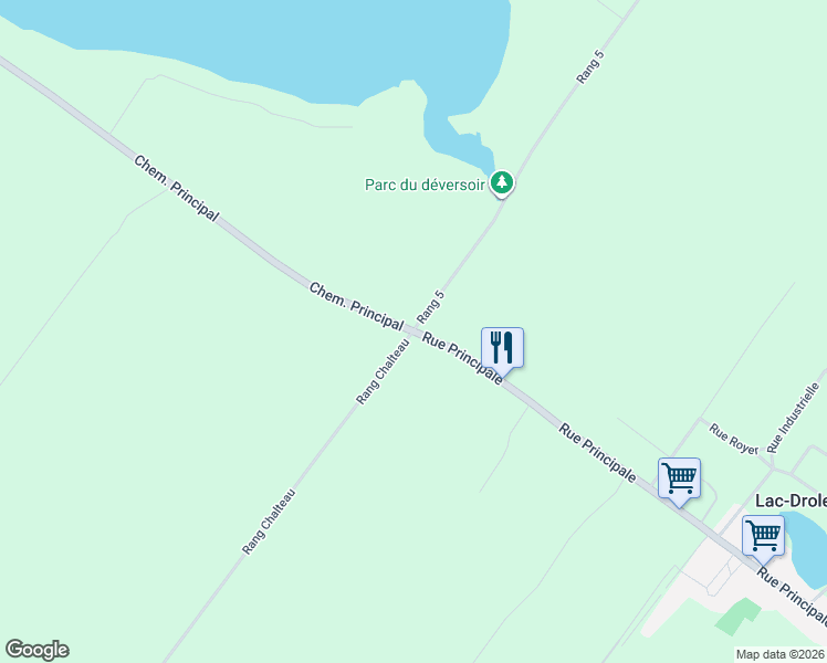 map of restaurants, bars, coffee shops, grocery stores, and more near 782 Chemin Principal in Lac-Drolet
