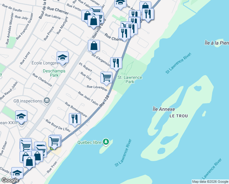 map of restaurants, bars, coffee shops, grocery stores, and more near 262 Rue Notre-Dame in Repentigny