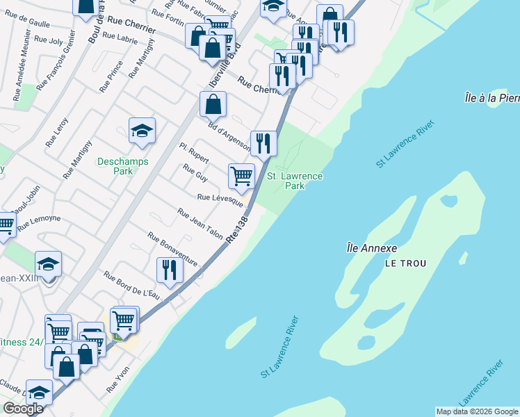map of restaurants, bars, coffee shops, grocery stores, and more near 262 Rue Notre-Dame in Repentigny
