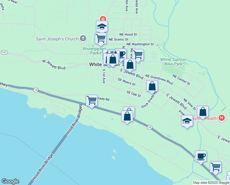map of restaurants, bars, coffee shops, grocery stores, and more near 325 Southeast Oak Street in White Salmon