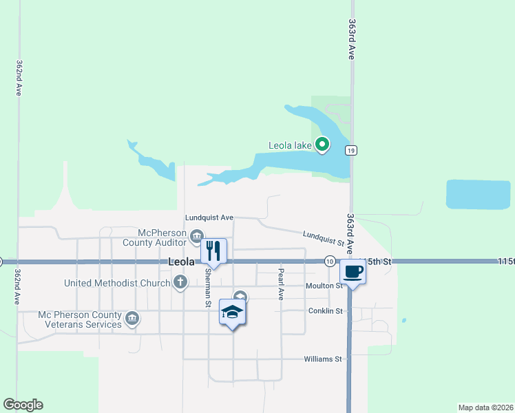 map of restaurants, bars, coffee shops, grocery stores, and more near 742-814 Lundquist Street in Leola