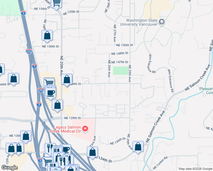 map of restaurants, bars, coffee shops, grocery stores, and more near 14416 Northeast 26th Avenue in Vancouver