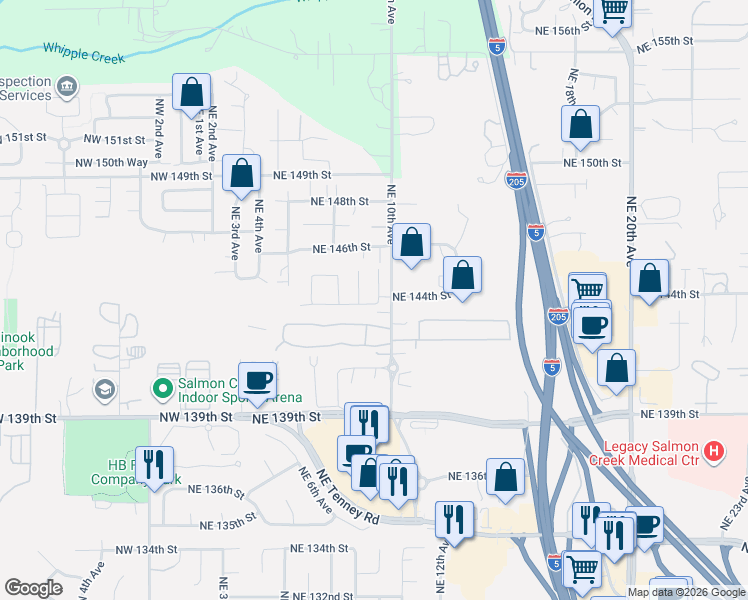 map of restaurants, bars, coffee shops, grocery stores, and more near 14412 Northeast 9th Court in Vancouver