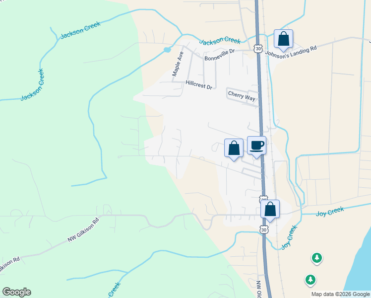 map of restaurants, bars, coffee shops, grocery stores, and more near 33281 Kammeyer Road in Scappoose