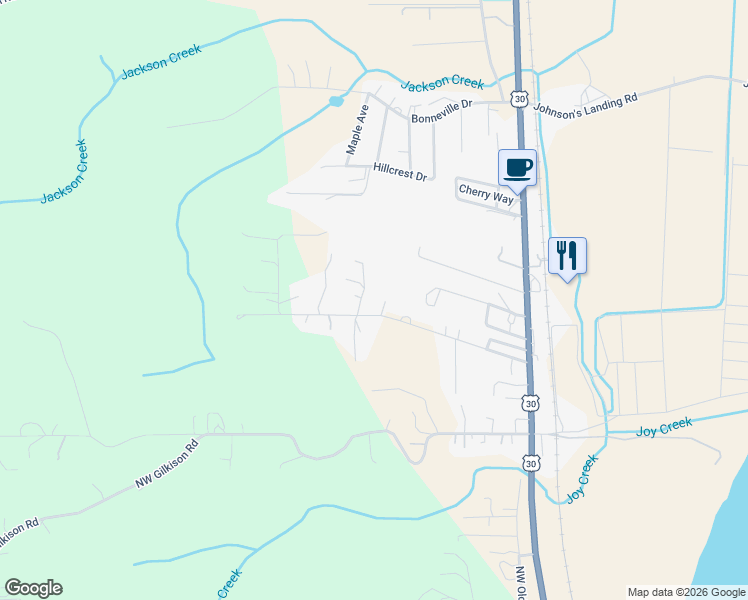 map of restaurants, bars, coffee shops, grocery stores, and more near 33281 Kammeyer Road in Scappoose