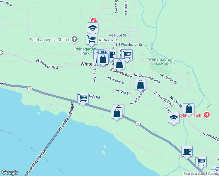 map of restaurants, bars, coffee shops, grocery stores, and more near 325 Southeast Oak Street in White Salmon