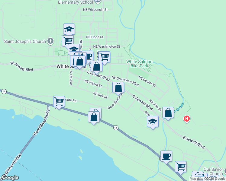 map of restaurants, bars, coffee shops, grocery stores, and more near 515 Upper Wyers Street in White Salmon