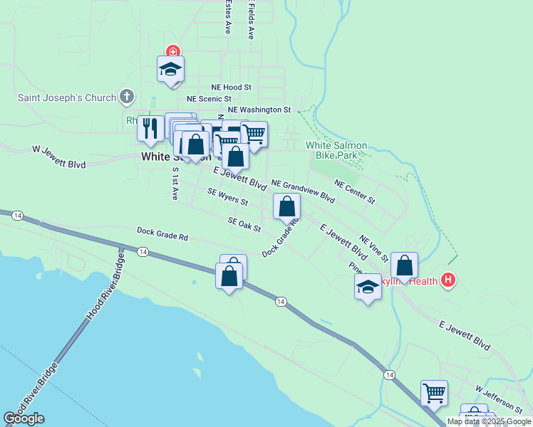 map of restaurants, bars, coffee shops, grocery stores, and more near 460 Southeast Wyers Street in White Salmon